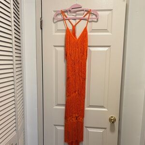 ASOS Bright Orange Asymmetrical Fringe Dress